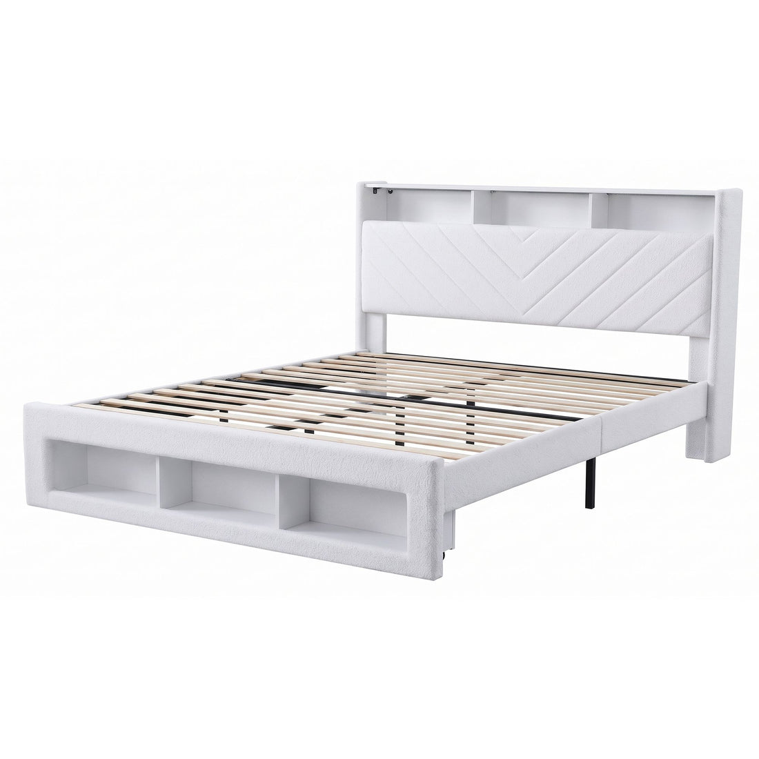 Artiss King Bed Frame with Storage, Charging Station &amp; LED, White-Furniture > Bedroom > Beds &amp; Bed Frames-PEROZ Accessories