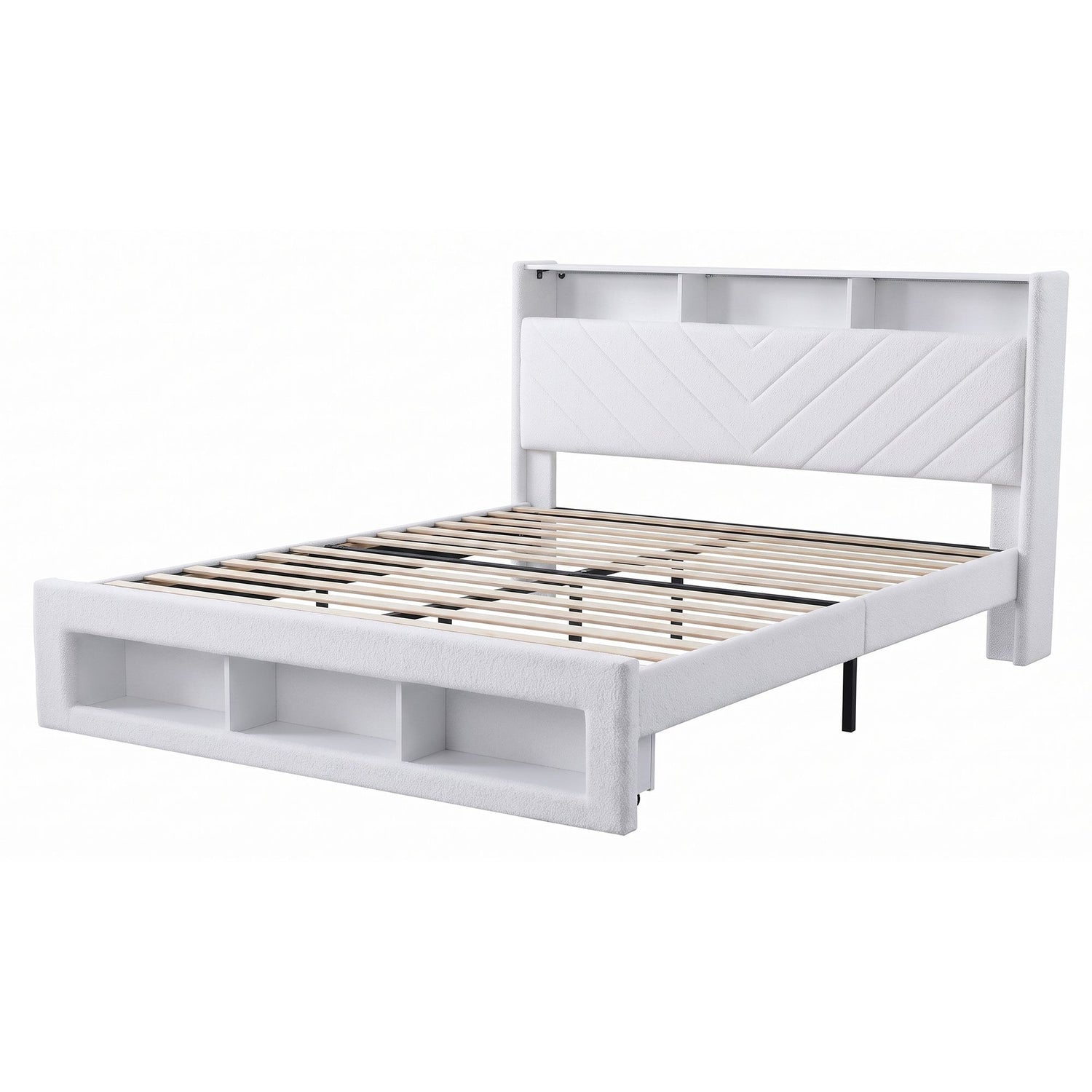 Artiss King Bed Frame with Storage, Charging Station &amp; LED, White