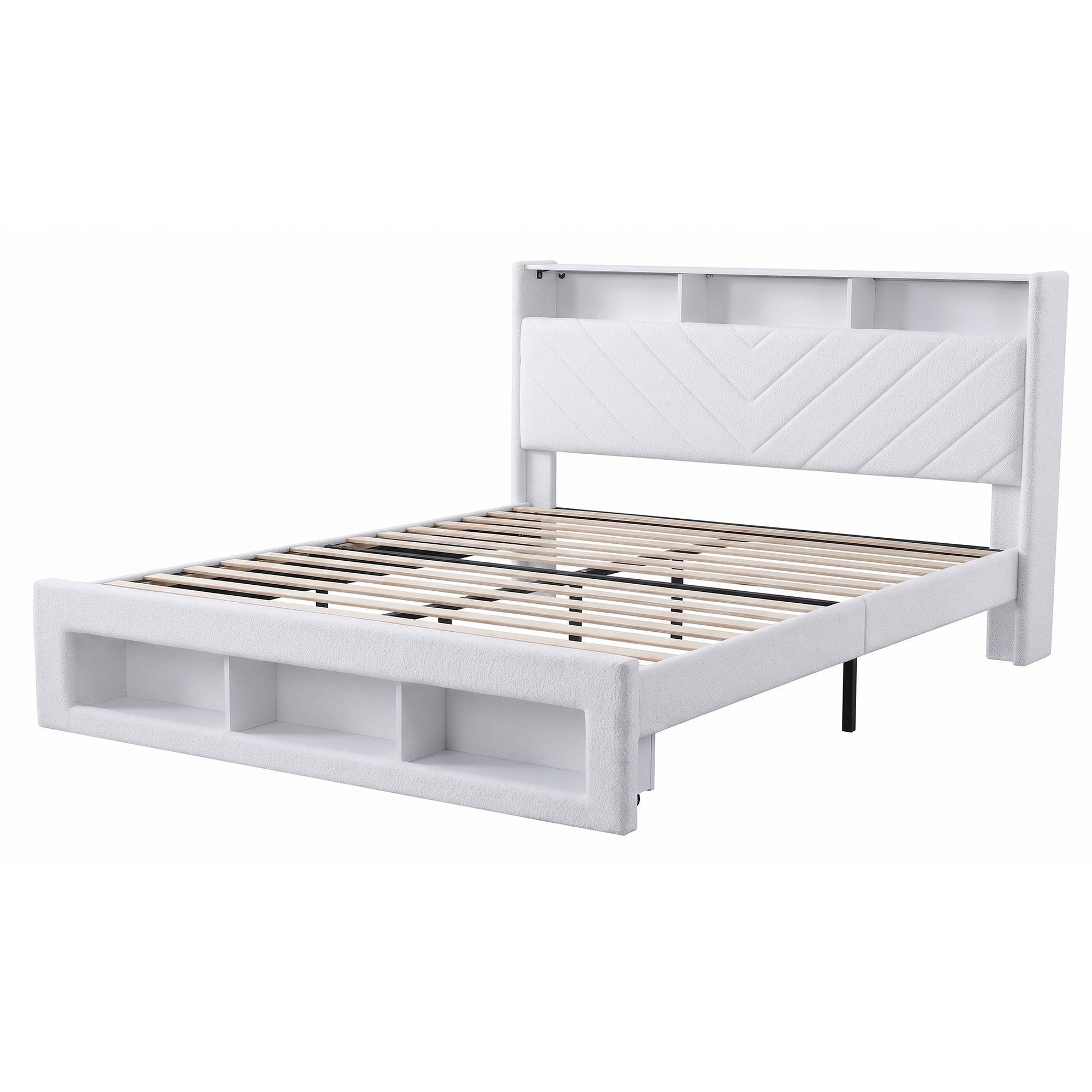 Artiss King Bed Frame with Storage, Charging Station &amp; LED, White