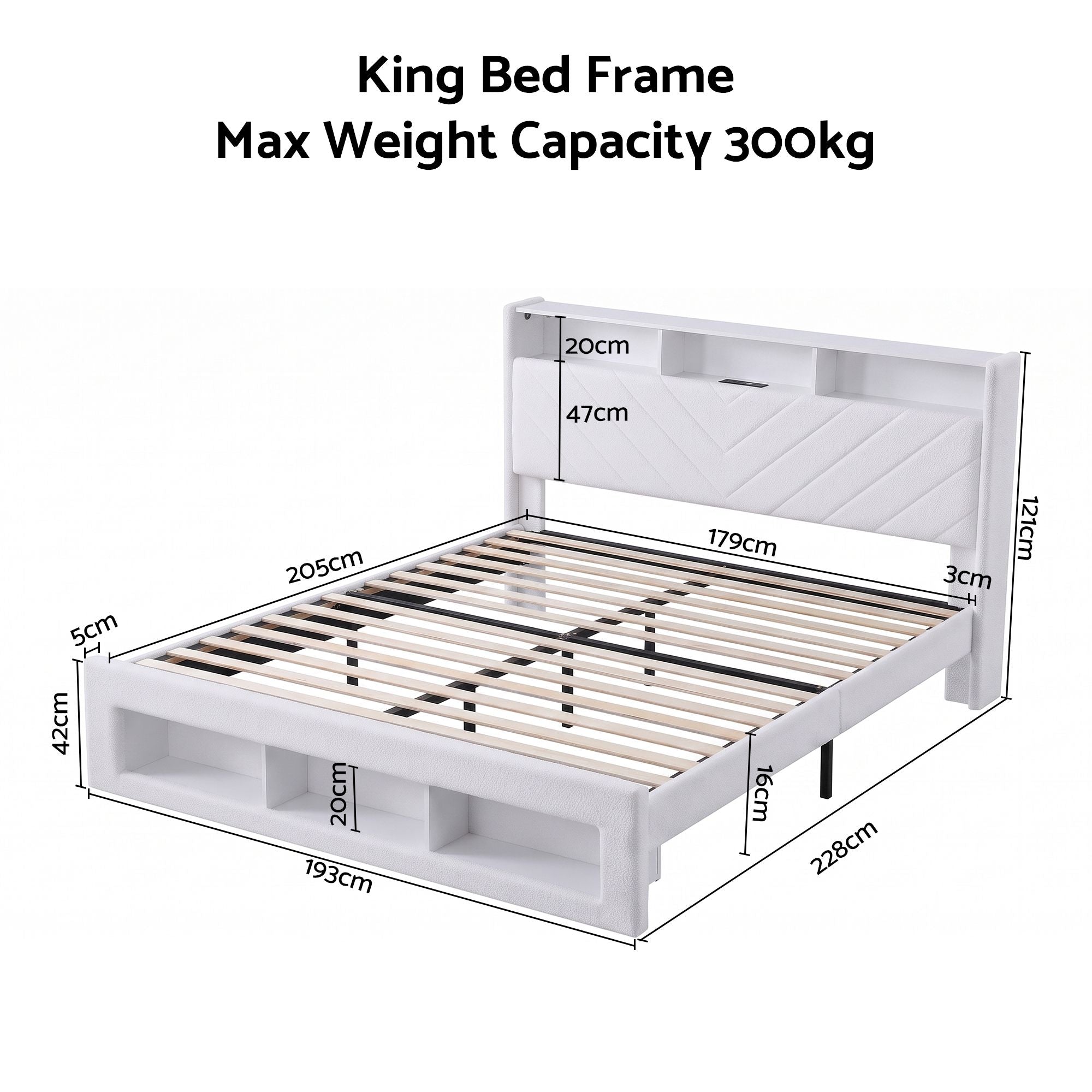 Artiss King Bed Frame with Storage, Charging Station &amp; LED, White