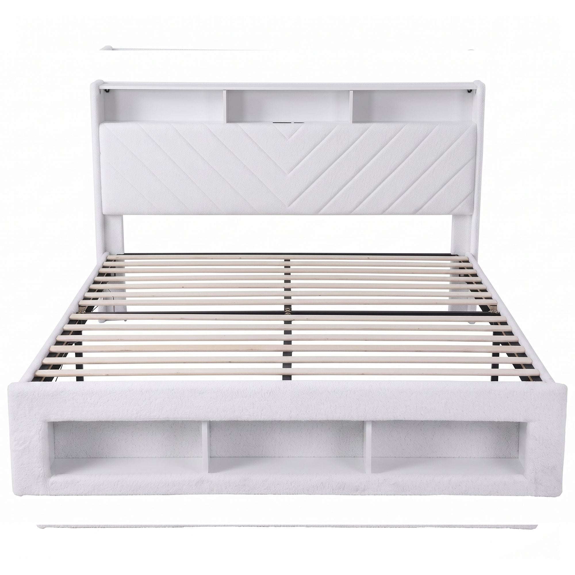 Artiss King Bed Frame with Storage, Charging Station &amp; LED, White