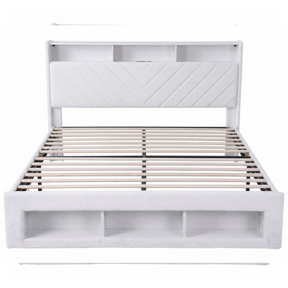 Artiss King Bed Frame with Storage, Charging Station &amp; LED, White