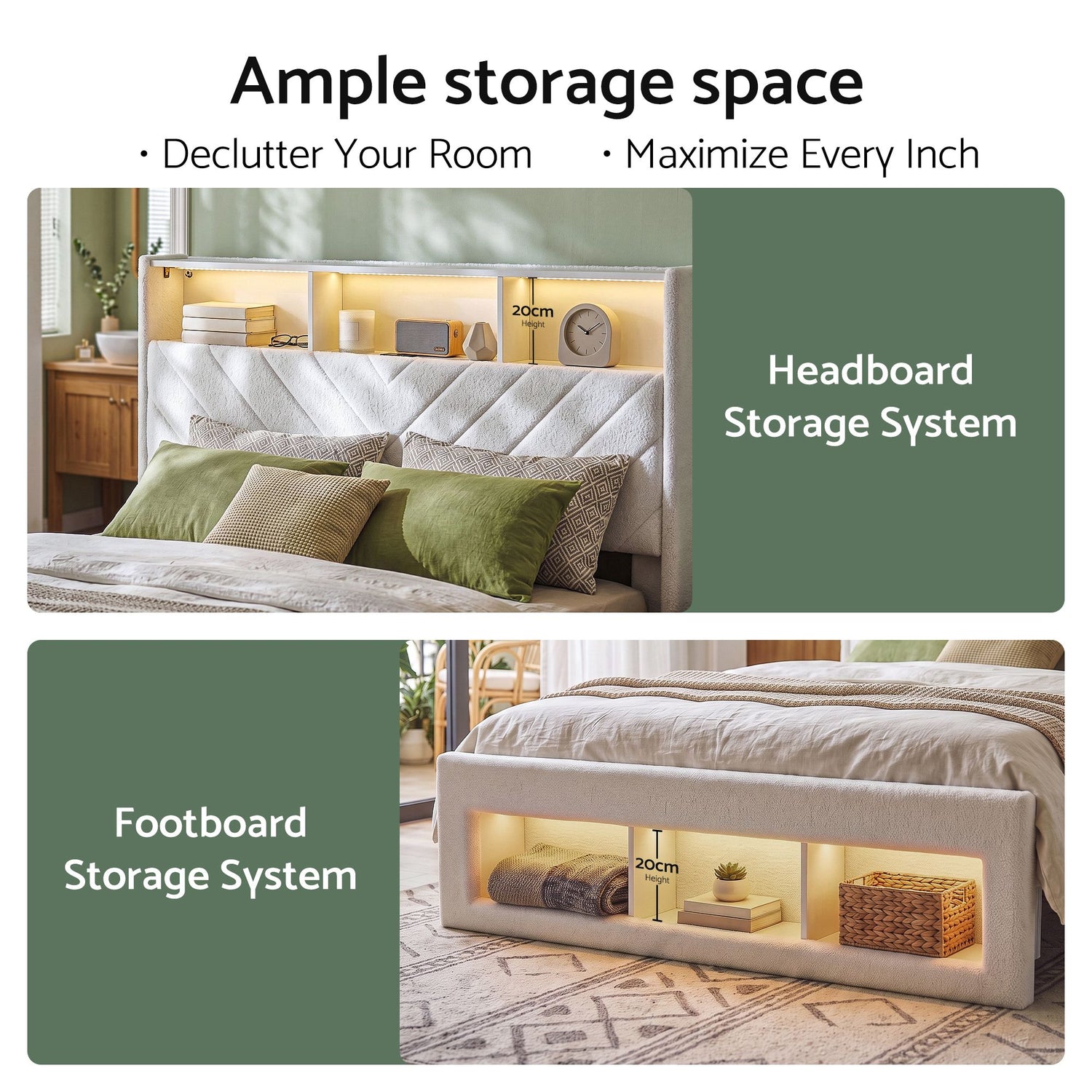 Artiss King Bed Frame with Storage, Charging Station &amp; LED, White