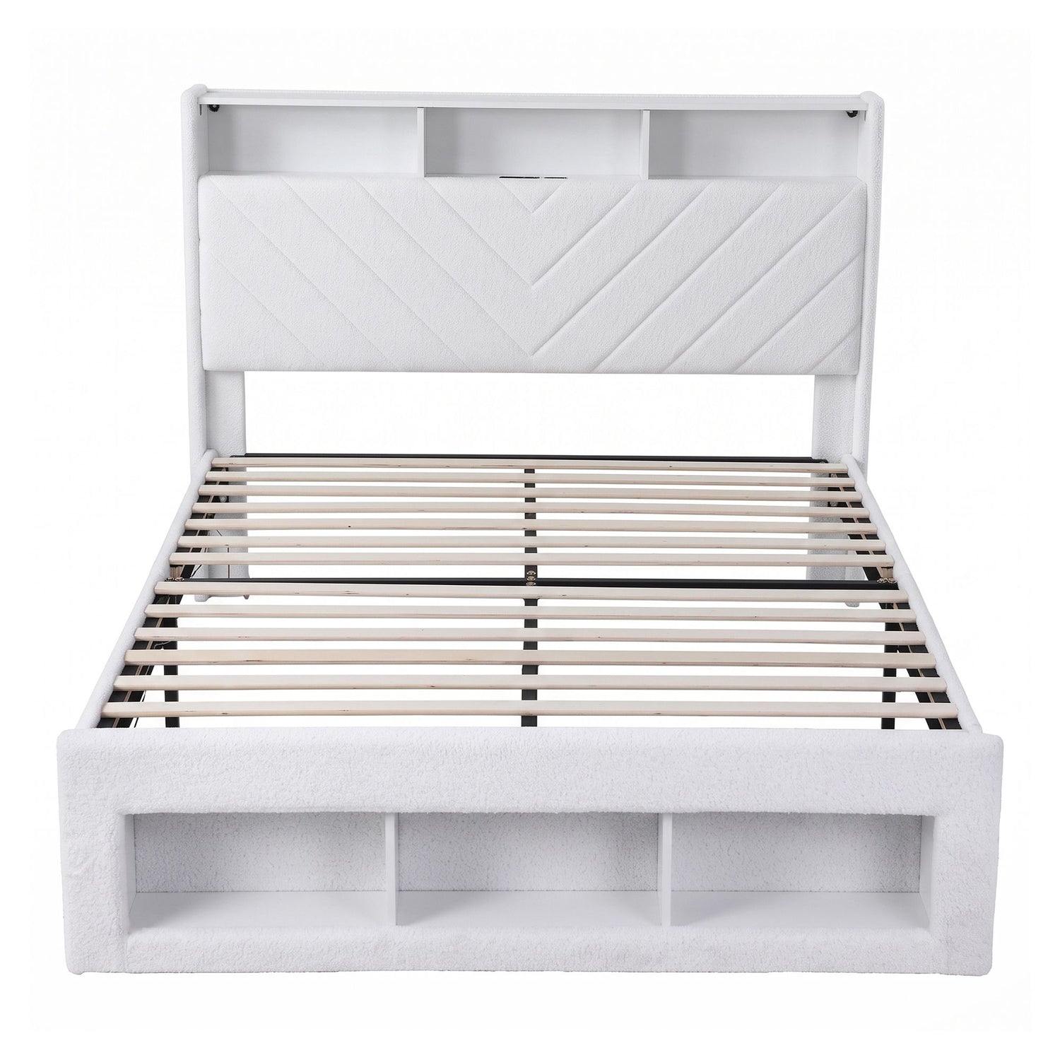 Artiss Queen Bed Frame with Storage Charging Station &amp; LED White