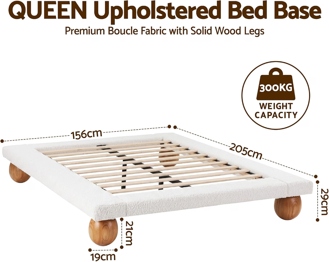 Artiss Queen Bed Frame and 2 Bedside Table Set, Boucle Upholstery Platform Bed-Furniture > Bedroom > Beds &amp; Bed Frames-PEROZ Accessories