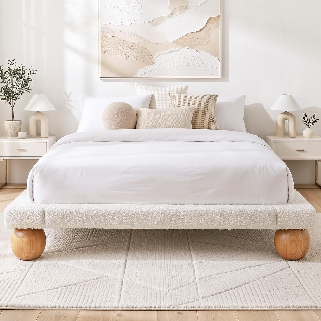 Artiss Boucle Queen Bed Frame and Chest of 6 Drawers Bedroom Set-Furniture > Bedroom > Beds &amp; Bed Frames-PEROZ Accessories