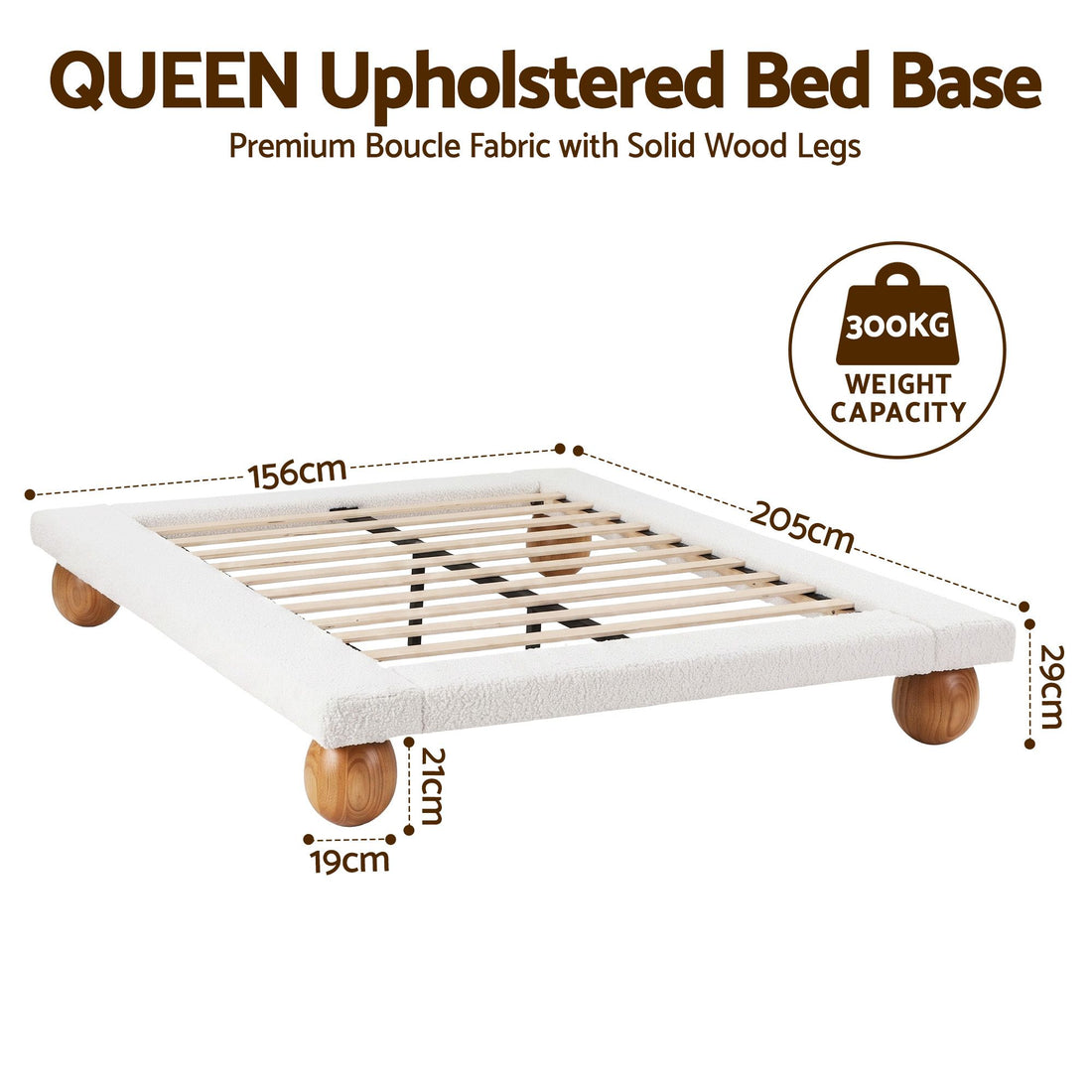 Artiss Queen Bed Frame with Boucle Upholstery and Solid Rubber Wood Legs-Furniture > Bedroom > Beds &amp; Bed Frames-PEROZ Accessories
