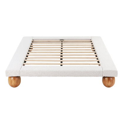 Artiss Queen Bed Frame with Boucle Upholstery and Solid Rubber Wood Legs