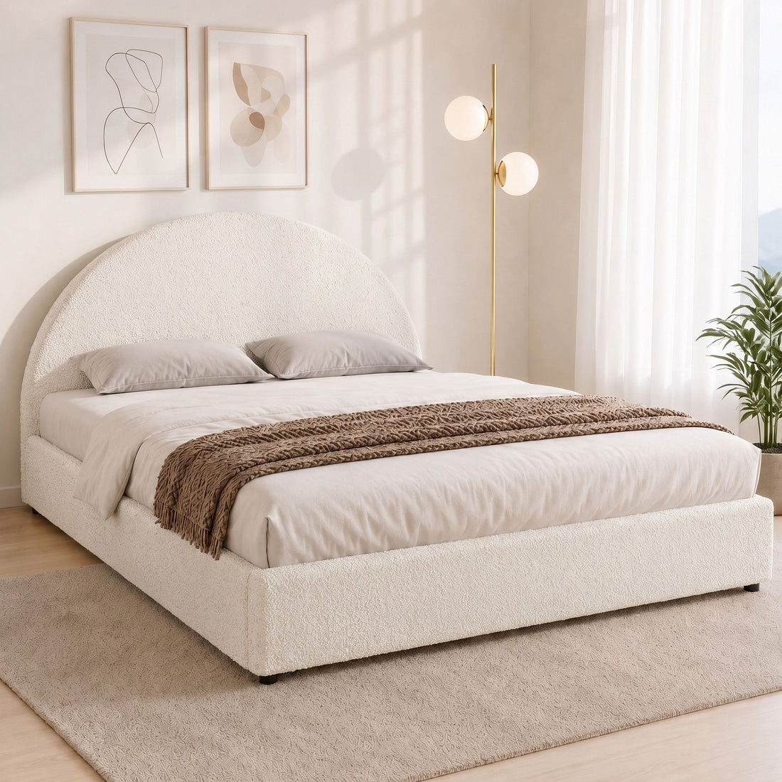 Artiss Bed Frame Gas Lift Strorage Beds Base Platform Boucle Fabric Double ELLA-Furniture > Bedroom > Beds &amp; Bed Frames-PEROZ Accessories