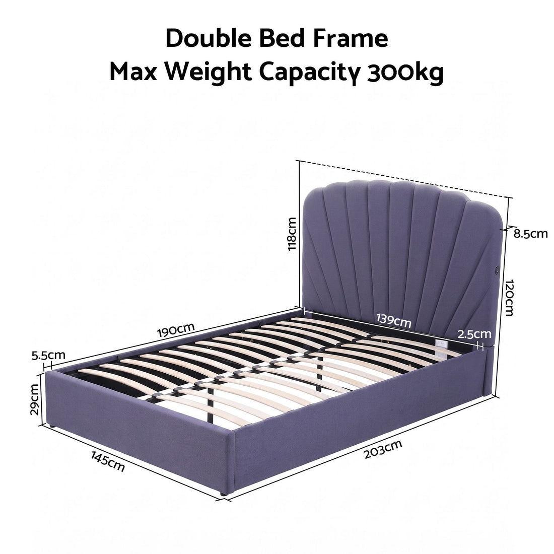 Artiss Double Bed Frame with Lift Up Storage and USB Ports Grey-Furniture > Bedroom > Beds &amp; Bed Frames-PEROZ Accessories
