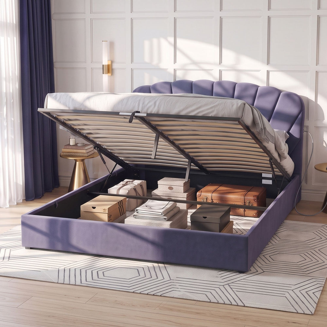 Artiss King Bed Frame with Lift Up Storage and USB Ports Grey-Furniture > Bedroom > Beds &amp; Bed Frames-PEROZ Accessories