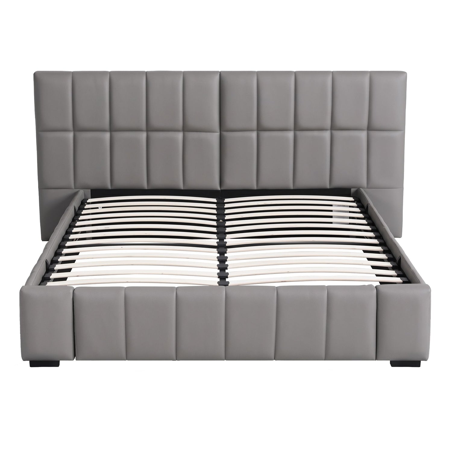 Artiss Queen Size Upholstered Gas Lift Bed Frame with Foldable Bench PVC Leather Platform Bed with Storage