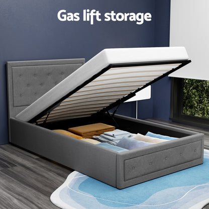 Artiss Bed Frame King Single Size Gas Lift Mattress Base with Storage Fabric-Bed Frames-PEROZ Accessories