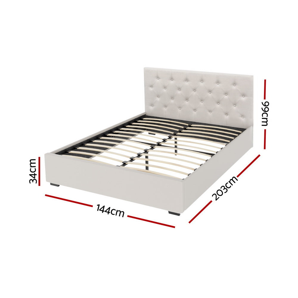 Artiss Bed Frame Double Size Gas Lift Beige VILA-Furniture &gt; Bedroom &gt; Beds &amp; Bed Frames-PEROZ Accessories