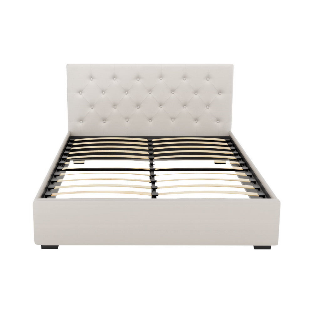 Artiss Bed Frame Double Size Gas Lift Beige VILA-Furniture &gt; Bedroom &gt; Beds &amp; Bed Frames-PEROZ Accessories