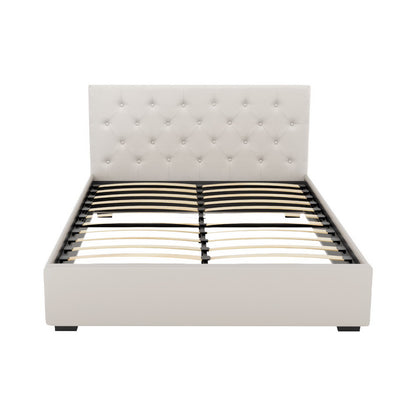 Artiss Bed Frame Double Size Gas Lift Beige VILA-Furniture &gt; Bedroom &gt; Beds &amp; Bed Frames-PEROZ Accessories