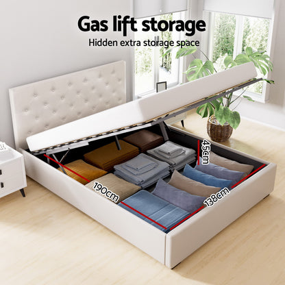 Artiss Bed Frame Double Size Gas Lift Beige VILA-Furniture &gt; Bedroom &gt; Beds &amp; Bed Frames-PEROZ Accessories