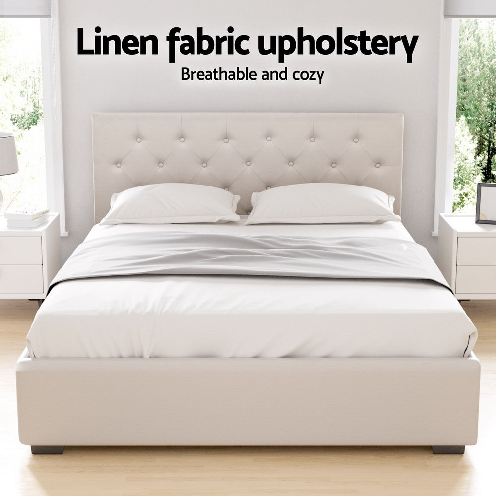 Artiss Bed Frame Double Size Gas Lift Beige VILA-Furniture &gt; Bedroom &gt; Beds &amp; Bed Frames-PEROZ Accessories