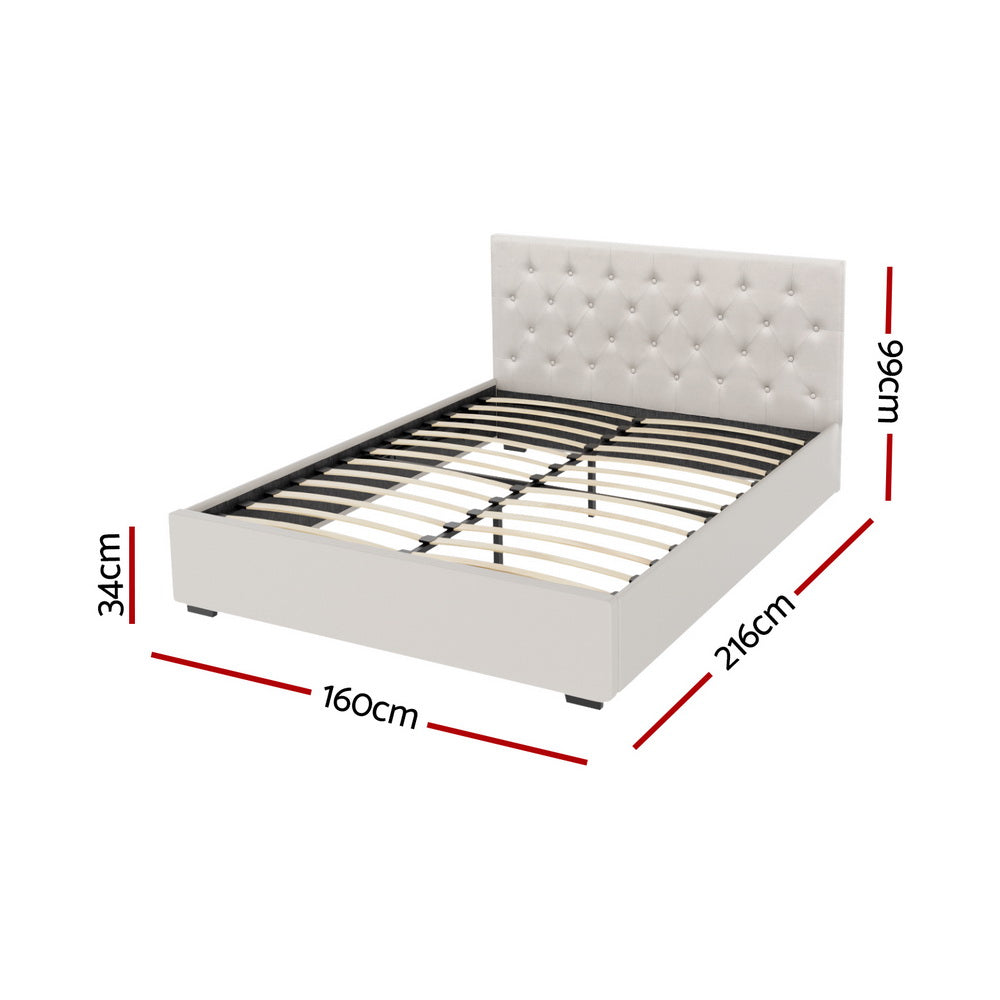 Artiss Bed Frame Queen Size Gas Lift Beige VILA-Furniture &gt; Bedroom &gt; Beds &amp; Bed Frames-PEROZ Accessories