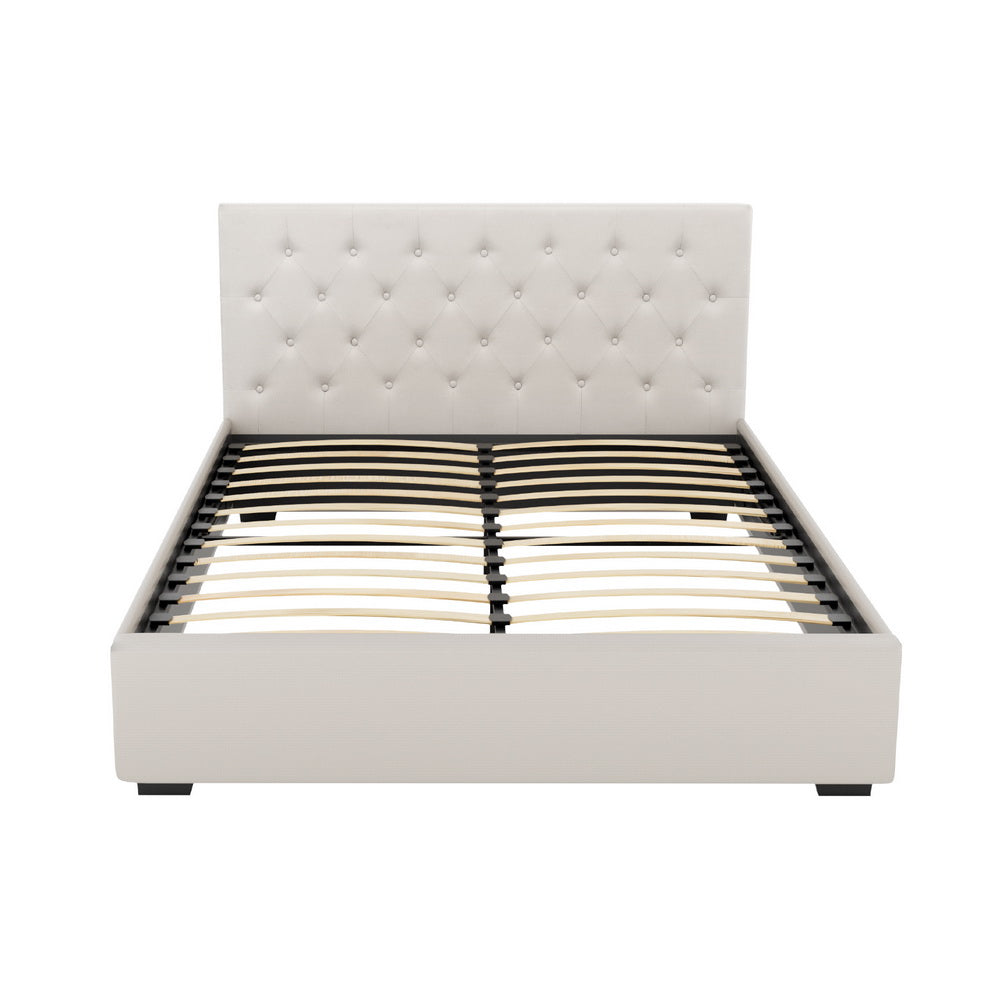 Artiss Bed Frame Queen Size Gas Lift Beige VILA-Furniture &gt; Bedroom &gt; Beds &amp; Bed Frames-PEROZ Accessories