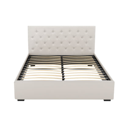 Artiss Bed Frame Queen Size Gas Lift Beige VILA-Furniture &gt; Bedroom &gt; Beds &amp; Bed Frames-PEROZ Accessories