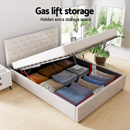 Artiss Bed Frame Queen Size Gas Lift Beige VILA-Furniture &gt; Bedroom &gt; Beds &amp; Bed Frames-PEROZ Accessories