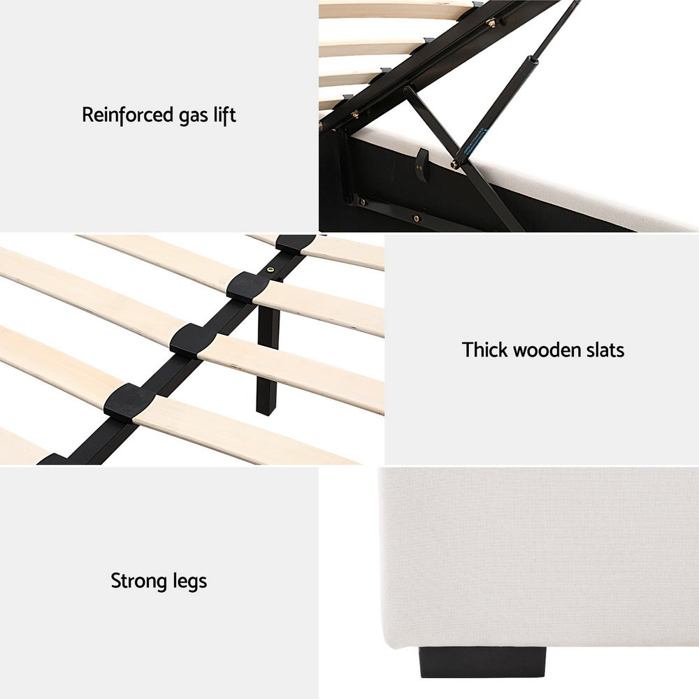 Artiss Bed Frame Queen Size Gas Lift Beige VILA-Furniture &gt; Bedroom &gt; Beds &amp; Bed Frames-PEROZ Accessories