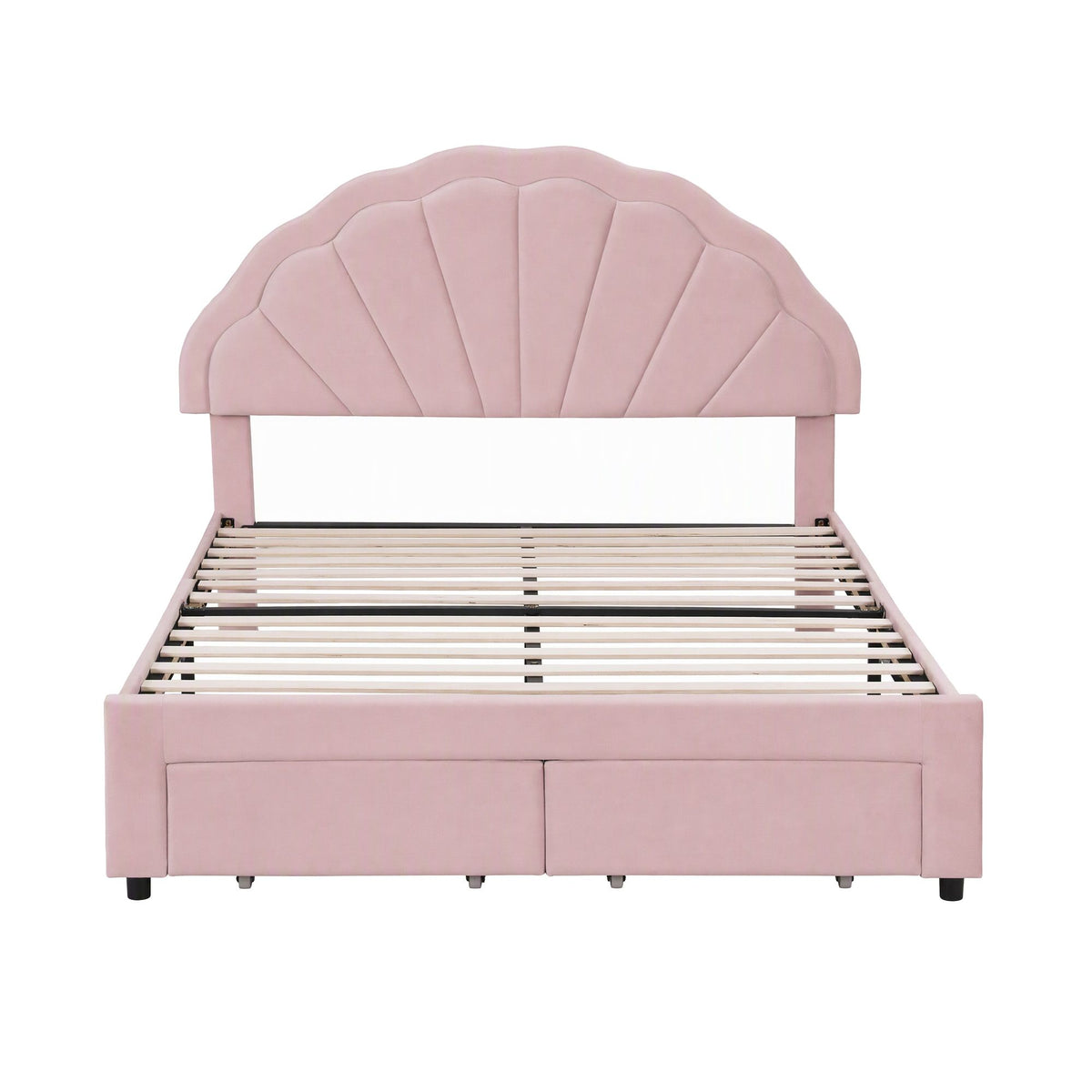 Artiss Double Bed Frame with 2 Storage Drawers Upholstered Velvet Platform Bed LED Headboard Pink