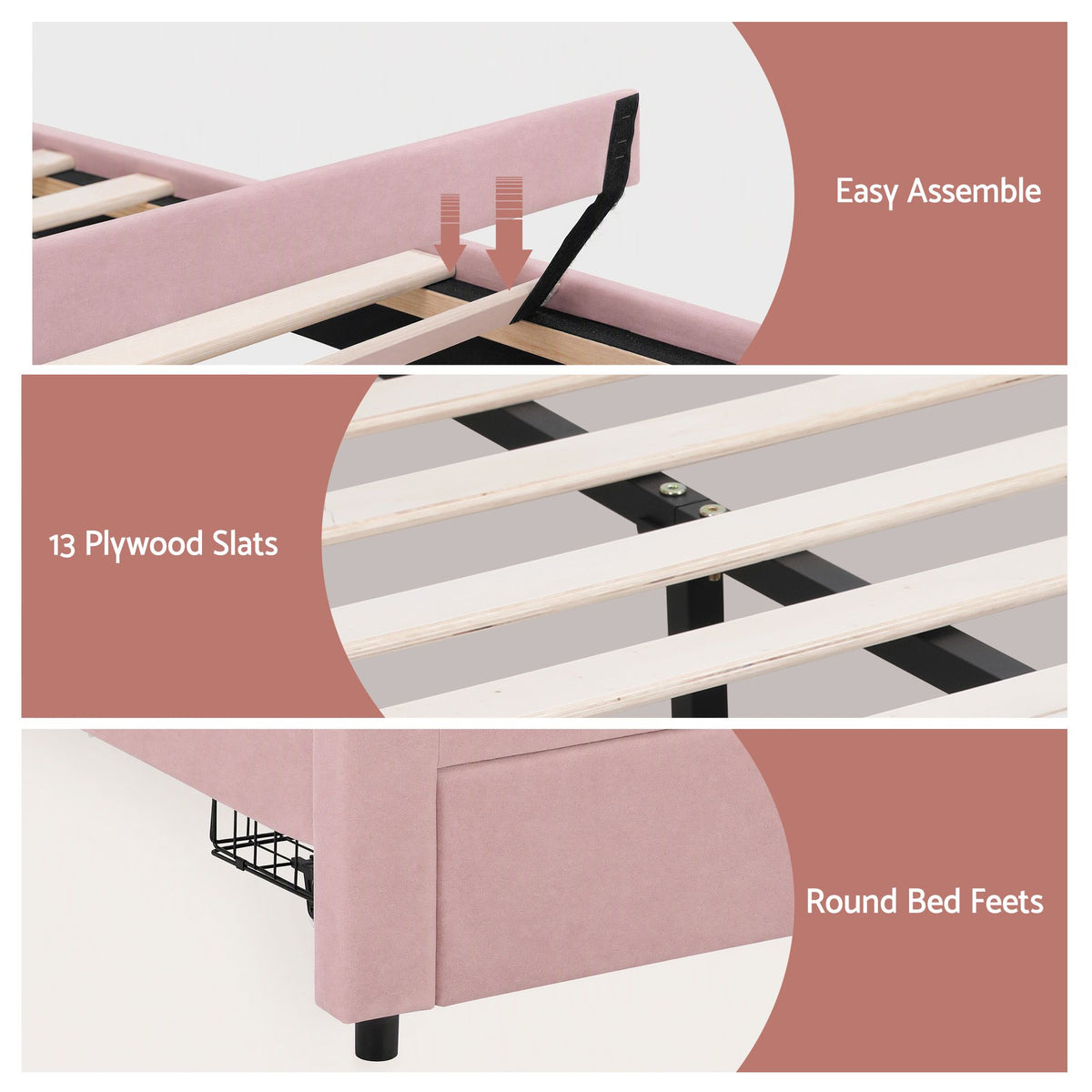 Artiss Double Bed Frame with 2 Storage Drawers Upholstered Velvet Platform Bed LED Headboard Pink