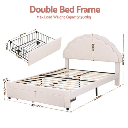 Artiss Double Bed Frame with 2 Storage Drawers Upholstered Velvet Platform Bed LED Headboard-Furniture > Bedroom > Beds &amp; Bed Frames-PEROZ Accessories