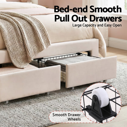 Artiss Double Bed Frame with 2 Storage Drawers Upholstered Velvet Platform Bed LED Headboard-Furniture > Bedroom > Beds &amp; Bed Frames-PEROZ Accessories
