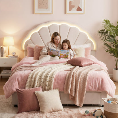 Artiss Double Bed Frame with 2 Storage Drawers Upholstered Velvet Platform Bed LED Headboard-Furniture > Bedroom > Beds &amp; Bed Frames-PEROZ Accessories