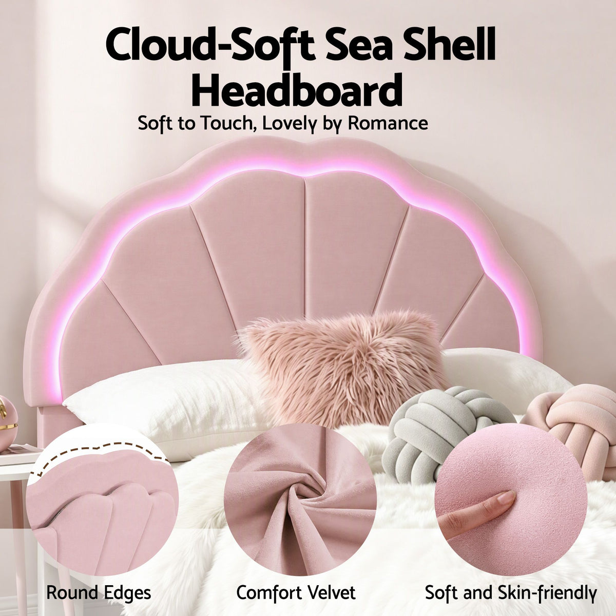 Artiss King Single Bed Frame with 1 Storage Drawers Upholstered Velvet Platform Bed LED Headboard Pink