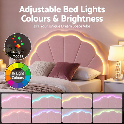 Artiss King Single Bed Frame with 1 Storage Drawers Upholstered Velvet Platform Bed LED Headboard Pink
