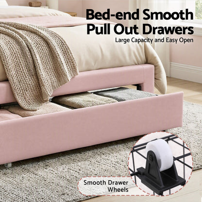 Artiss King Single Bed Frame with 1 Storage Drawers Upholstered Velvet Platform Bed LED Headboard Pink