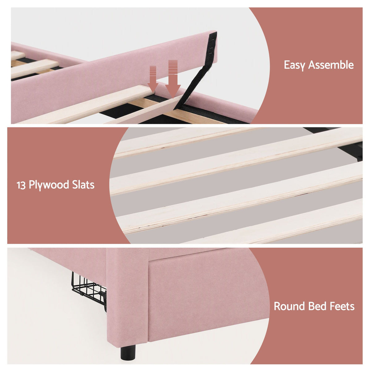 Artiss King Single Bed Frame with 1 Storage Drawers Upholstered Velvet Platform Bed LED Headboard Pink