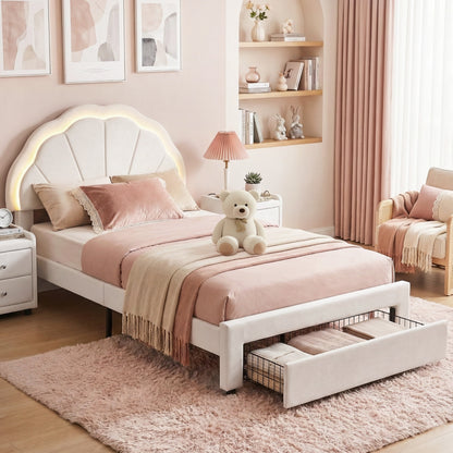 Artiss King Single Bed Frame with Storage Drawer Upholstered Velvet Platform Bed LED Headboard-Furniture > Bedroom > Beds &amp; Bed Frames-PEROZ Accessories