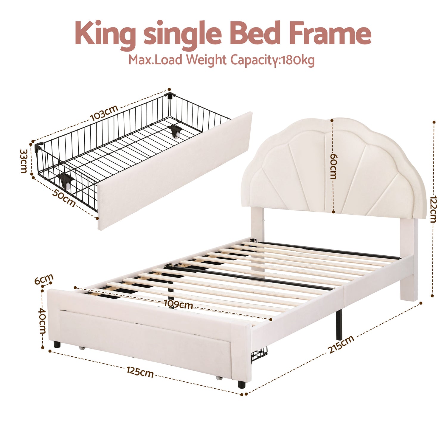 Artiss King Single Bed Frame with Storage Drawer Upholstered Velvet Platform Bed LED Headboard-Furniture > Bedroom > Beds &amp; Bed Frames-PEROZ Accessories