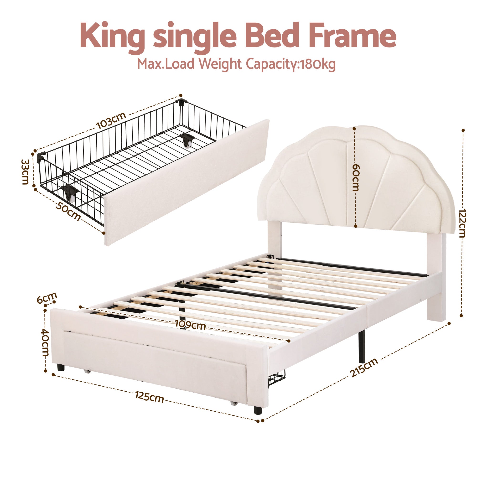 Artiss King Single Bed Frame with Storage Drawer Upholstered Velvet Platform Bed LED Headboard-Furniture > Bedroom > Beds &amp; Bed Frames-PEROZ Accessories