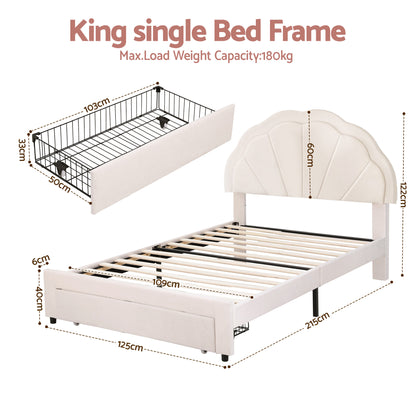 Artiss King Single Bed Frame with Storage Drawer Upholstered Velvet Platform Bed LED Headboard-Furniture > Bedroom > Beds &amp; Bed Frames-PEROZ Accessories