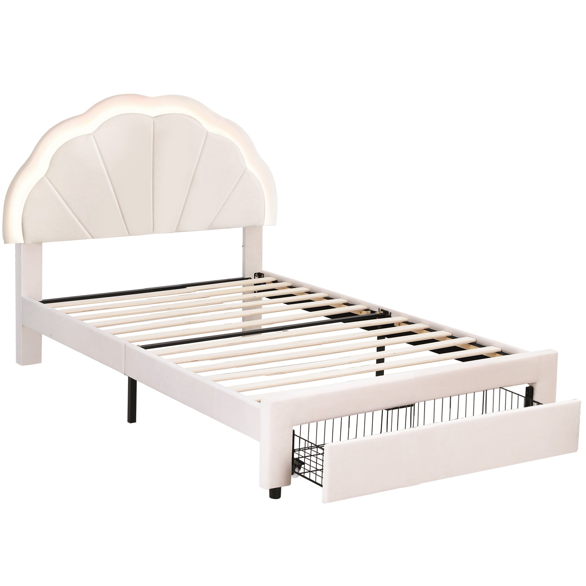 Artiss King Single Bed Frame with Storage Drawer Upholstered Velvet Platform Bed LED Headboard-Furniture > Bedroom > Beds &amp; Bed Frames-PEROZ Accessories