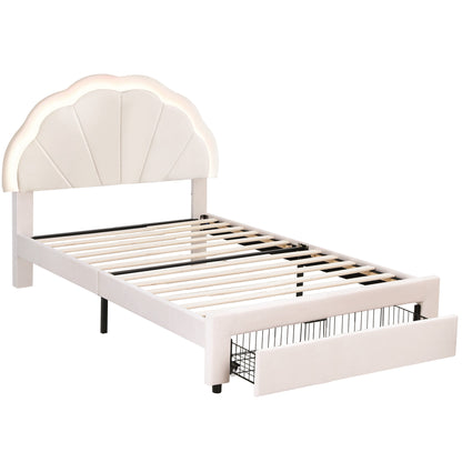 Artiss King Single Bed Frame with Storage Drawer Upholstered Velvet Platform Bed LED Headboard-Furniture > Bedroom > Beds &amp; Bed Frames-PEROZ Accessories