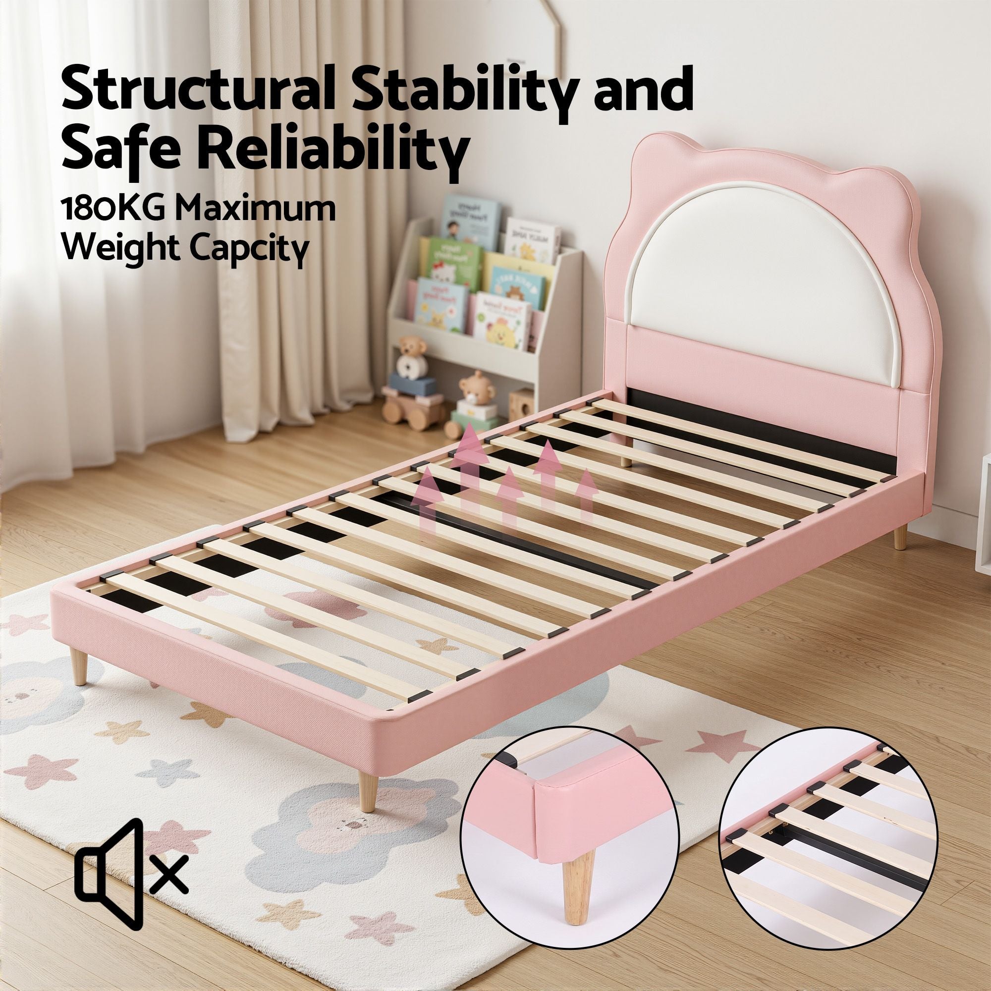 Artiss King Single Pink Kids Bed Frame for Girls Bedroom Cute Animal Upholstered-Furniture > Bedroom > Beds &amp; Bed Frames-PEROZ Accessories