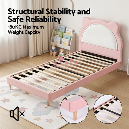 Artiss King Single Pink Kids Bed Frame for Girls Bedroom Cute Animal Upholstered-Furniture > Bedroom > Beds &amp; Bed Frames-PEROZ Accessories