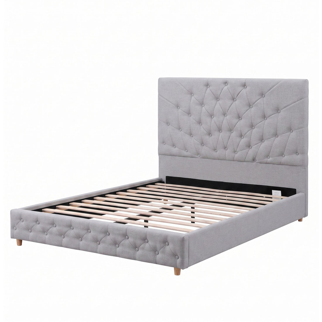 Artiss Double Bed Frame with Tufted Headboard and Plywood Slats Grey-Furniture > Bedroom > Beds &amp; Bed Frames-PEROZ Accessories