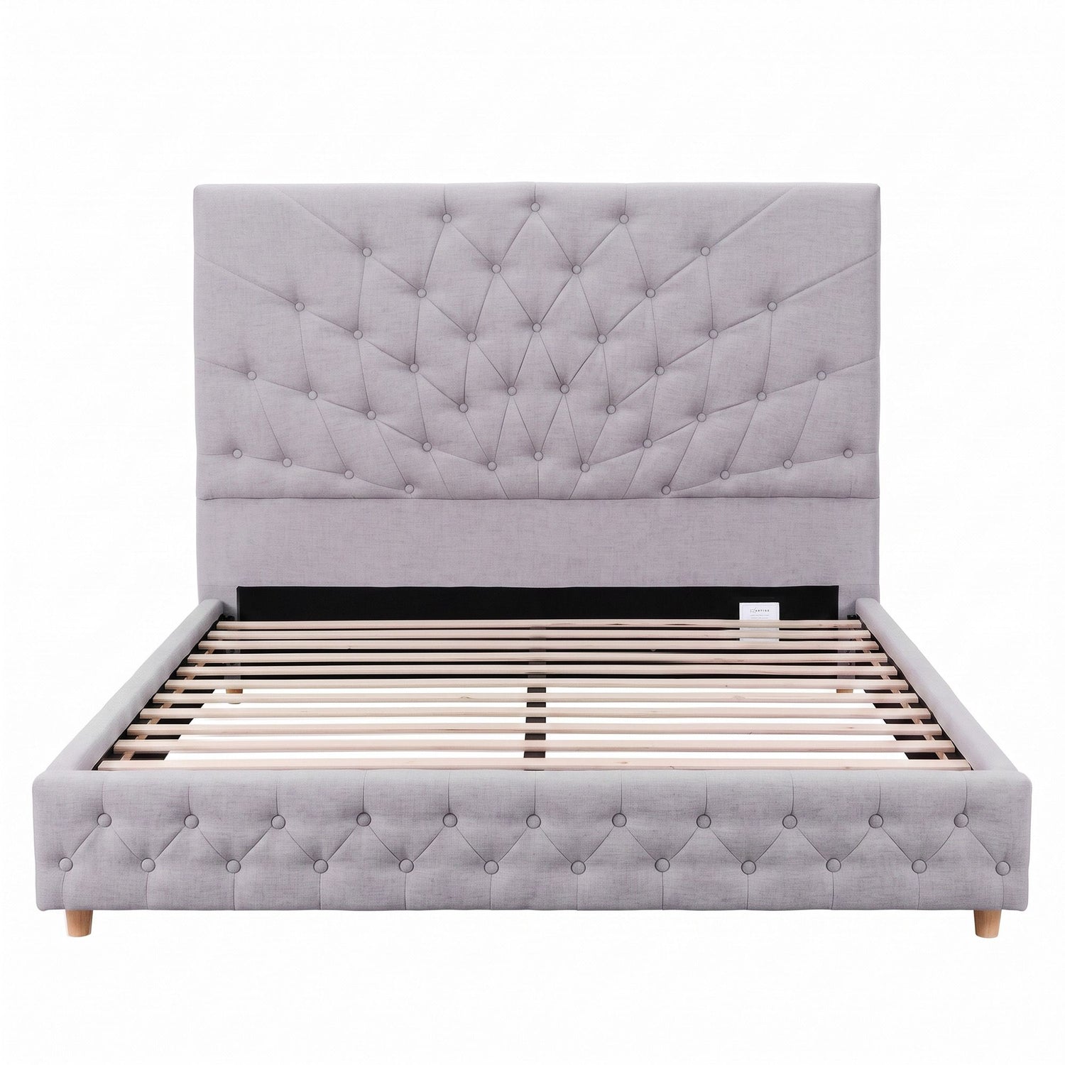 Artiss Double Bed Frame with Tufted Headboard and Plywood Slats Grey