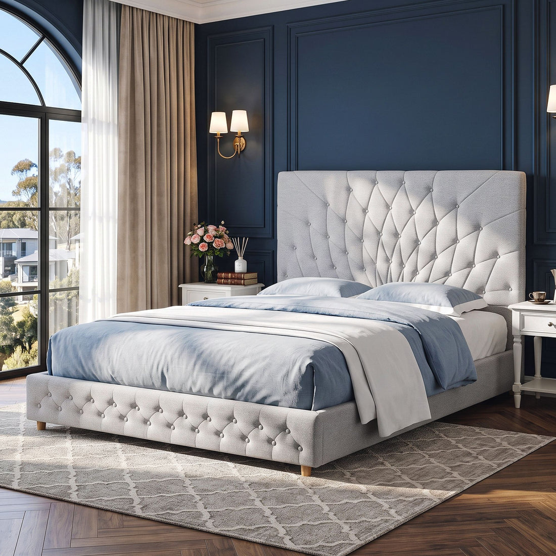 Artiss Queen Bed Frame with Tufted Headboard and Plywood Slats Grey-Furniture > Bedroom > Beds &amp; Bed Frames-PEROZ Accessories