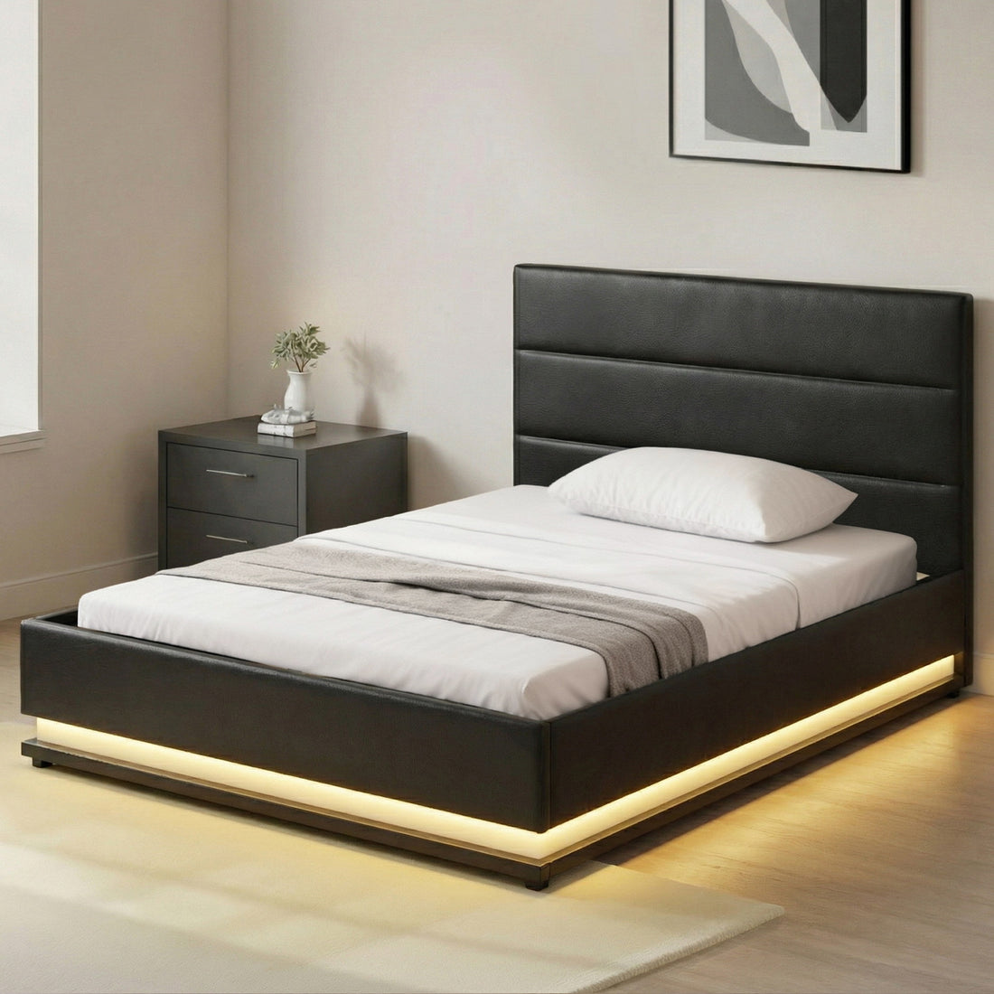 Artiss RGB LED Bed Frame King Single Size Gas Lift Base Storage Leather LUMI-Bed Frames-PEROZ Accessories