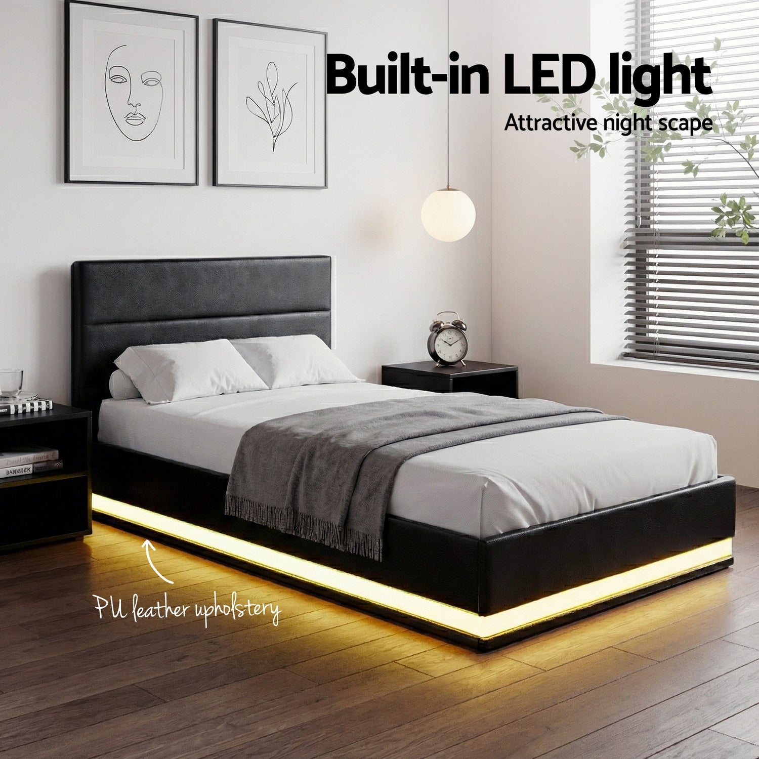 Artiss RGB LED Bed Frame King Single Size Gas Lift Base Storage Leather LUMI