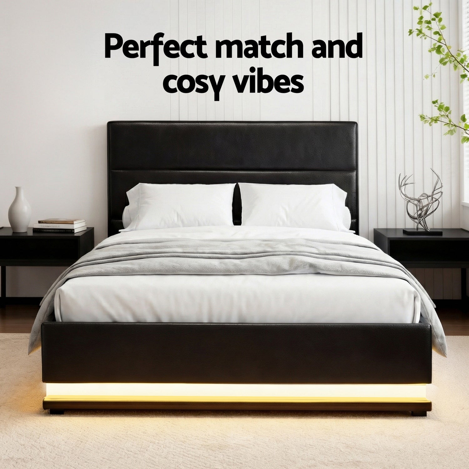 Artiss RGB LED Bed Frame King Single Size Gas Lift Base Storage Leather LUMI